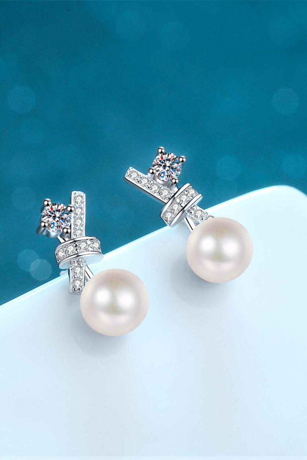 Pearl Moissanite Stud Earrings - Rhodium Vermeil- Claude Jewelry Moissanite - Shop claudejewelry.com