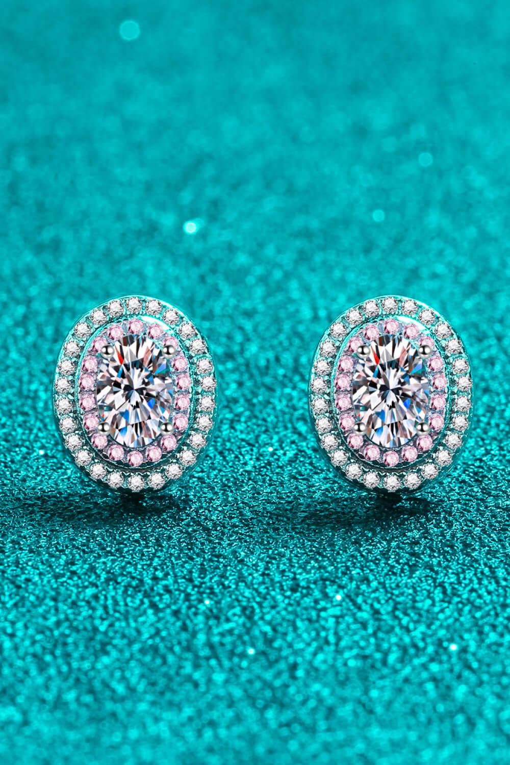 Pink Oval Moissanite Stud Earrings - Pink/White- Claude Jewelry Moissanite - Shop claudejewelry.com