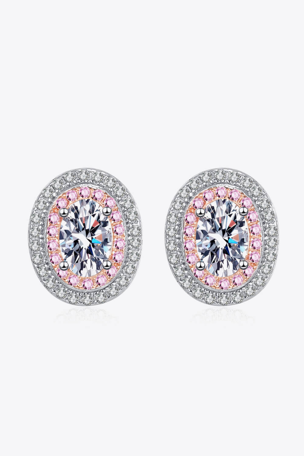 Pink Oval Moissanite Stud Earrings - Pink/White- Claude Jewelry Moissanite - Shop claudejewelry.com