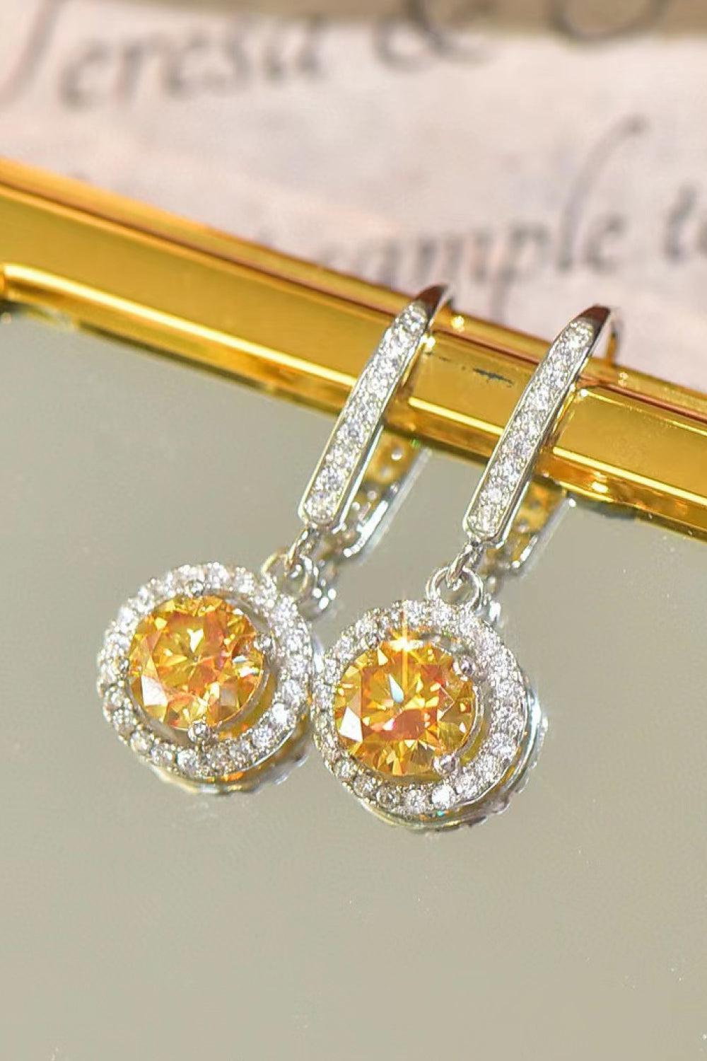 Platinum Vermeil 2 Ct Yellow Moissanite Drop Earrings - Yellow/White- Claude Jewelry Moissanite - Shop claudejewelry.com