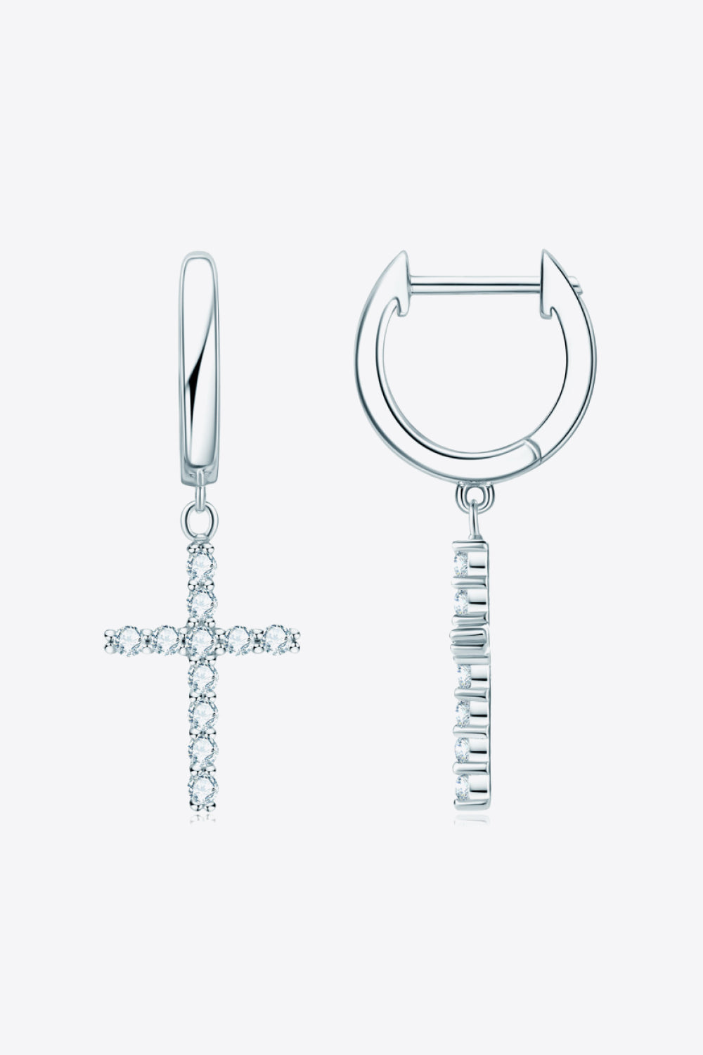 Platinum Vermeil Moissanite Cross Dangle Huggie Earrings - Platinum Vermeil- Claude Jewelry Moissanite - Shop claudejewelry.com