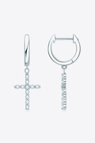 Platinum Vermeil Moissanite Cross Dangle Huggie Earrings - Platinum Vermeil- Claude Jewelry Moissanite - Shop claudejewelry.com