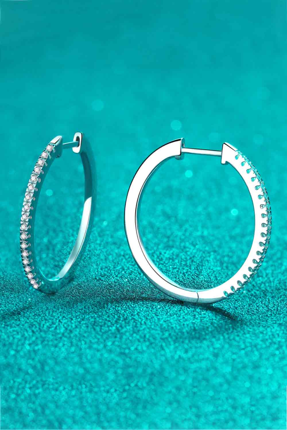 Polished Rhodium Vermeil Moissanite Hoop Earrings - Rhodium Vermeil- Claude Jewelry Moissanite - Shop claudejewelry.com