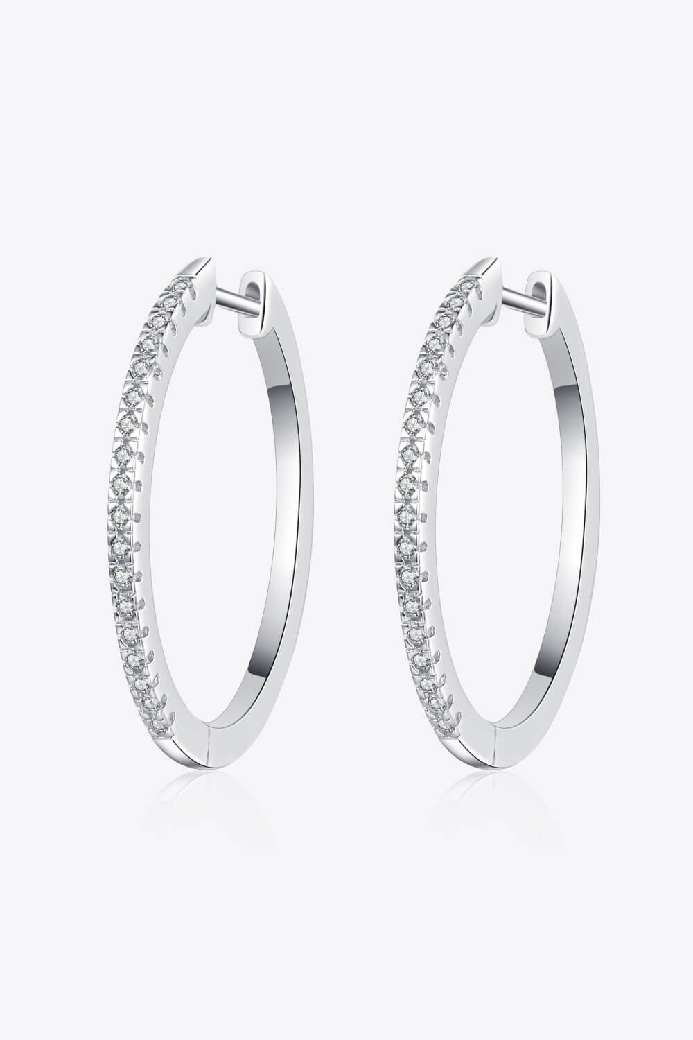 Polished Rhodium Vermeil Moissanite Hoop Earrings - Rhodium Vermeil- Claude Jewelry Moissanite - Shop claudejewelry.com