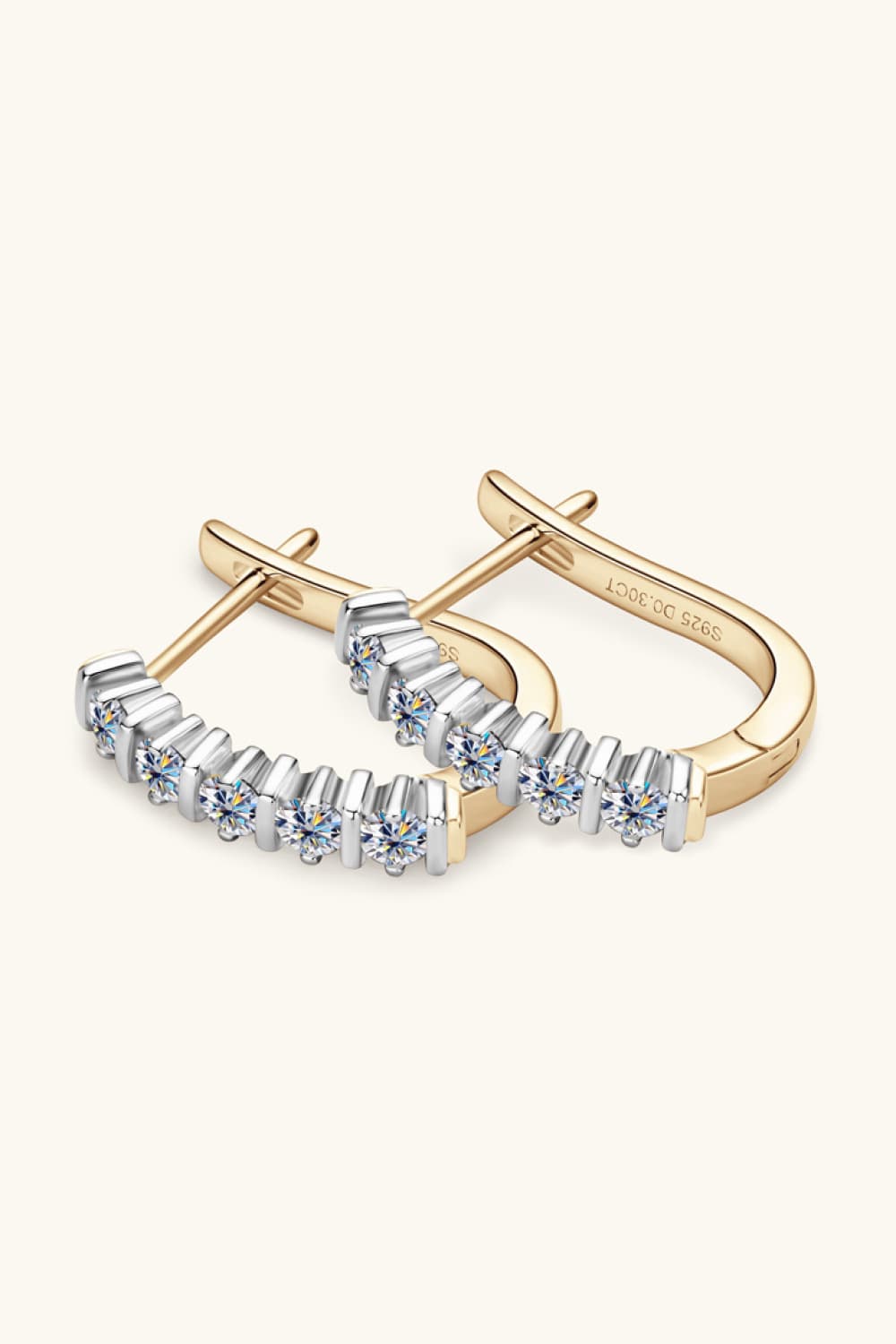 Prong Set Moissanite Huggie Earrings - Platinum Vermeil/Gold- Claude Jewelry Moissanite - Shop claudejewelry.com