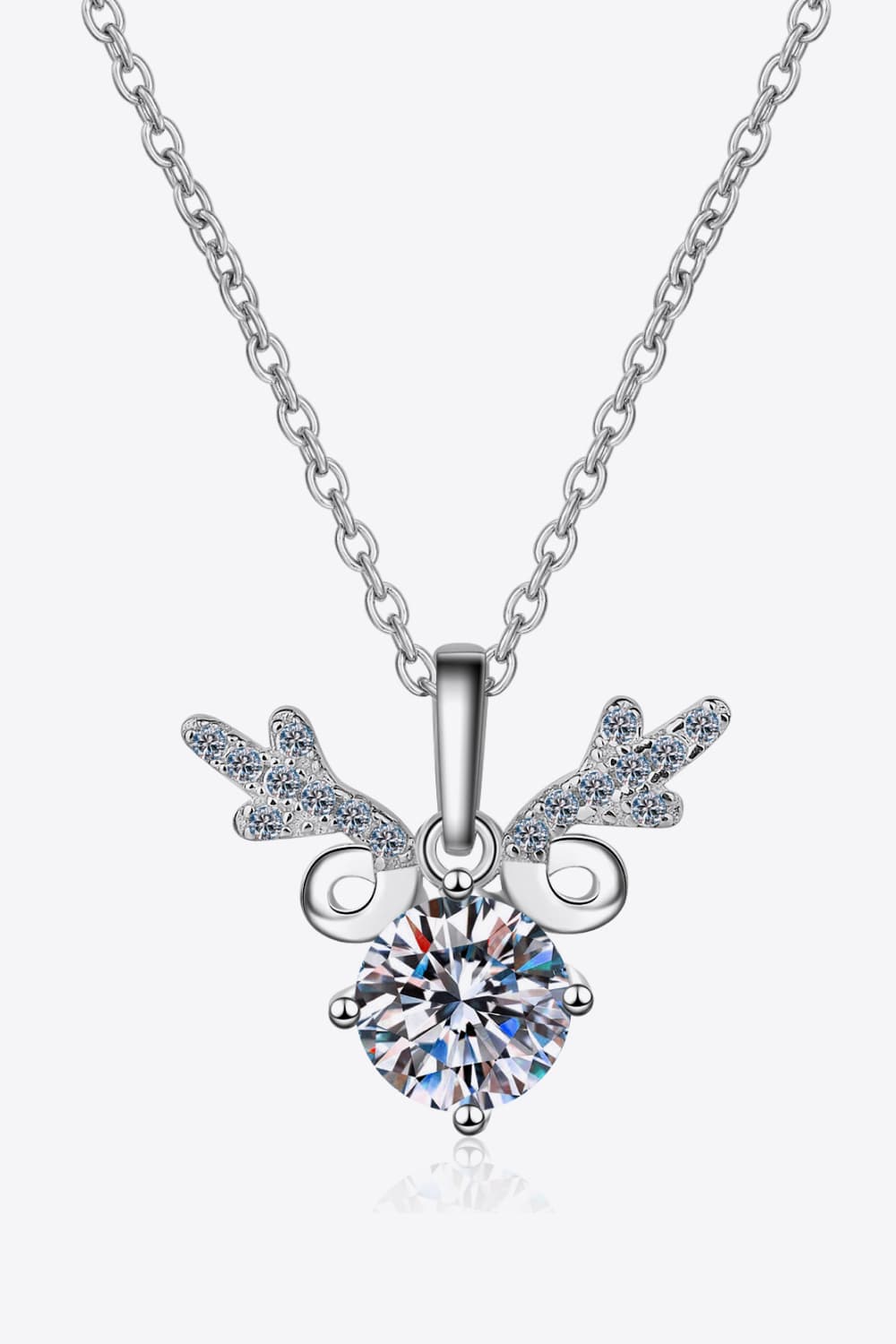 Reindeer Holiday Antler 1 Carat Moissanite Pendant Necklace - Rhodium Vermeil- Claude Jewelry Moissanite - Shop claudejewelry.com