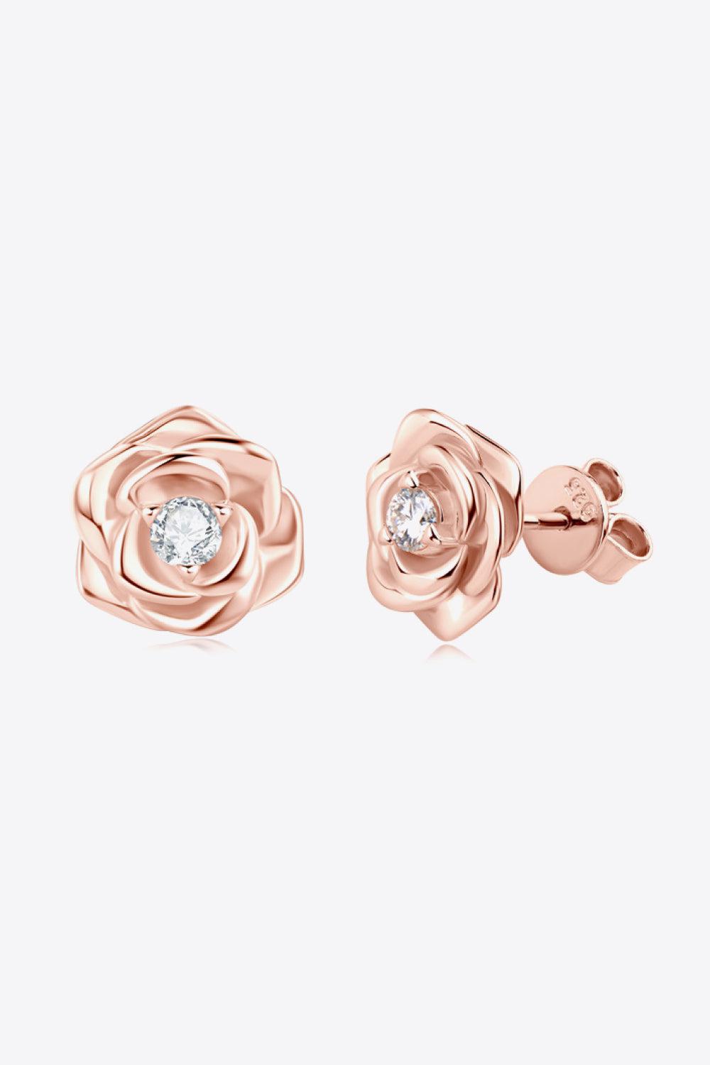 Rose Moissanite Flower Stud Earrings - 18k Rose Gold Vermeil- Claude Jewelry Moissanite - Shop claudejewelry.com