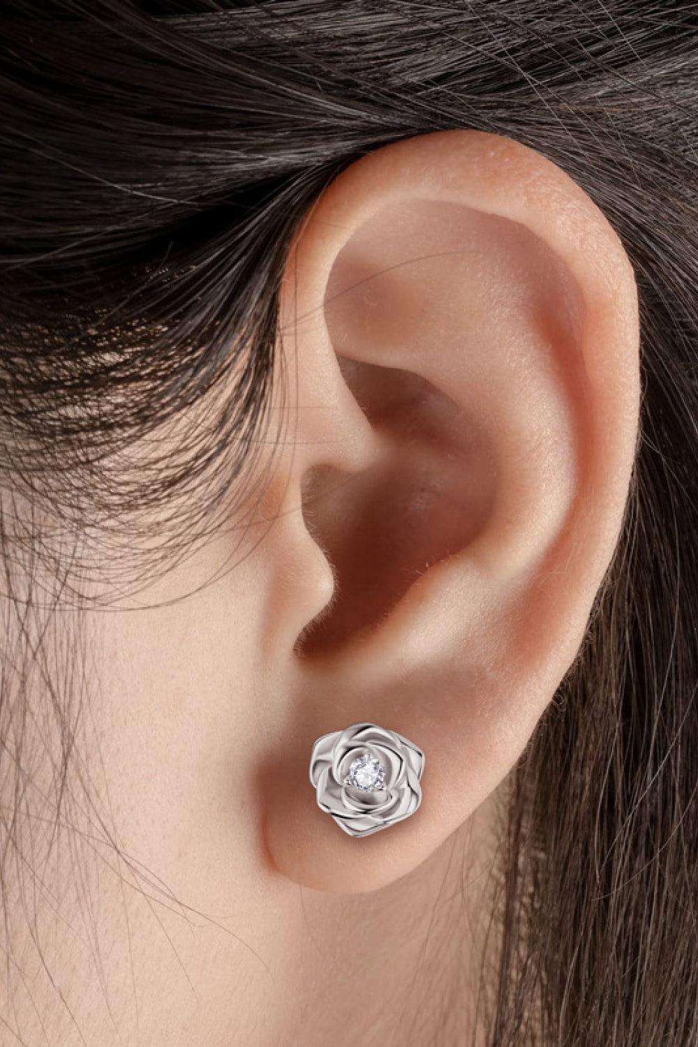 Rose Moissanite Flower Stud Earrings - - Claude Jewelry Moissanite - Shop claudejewelry.com