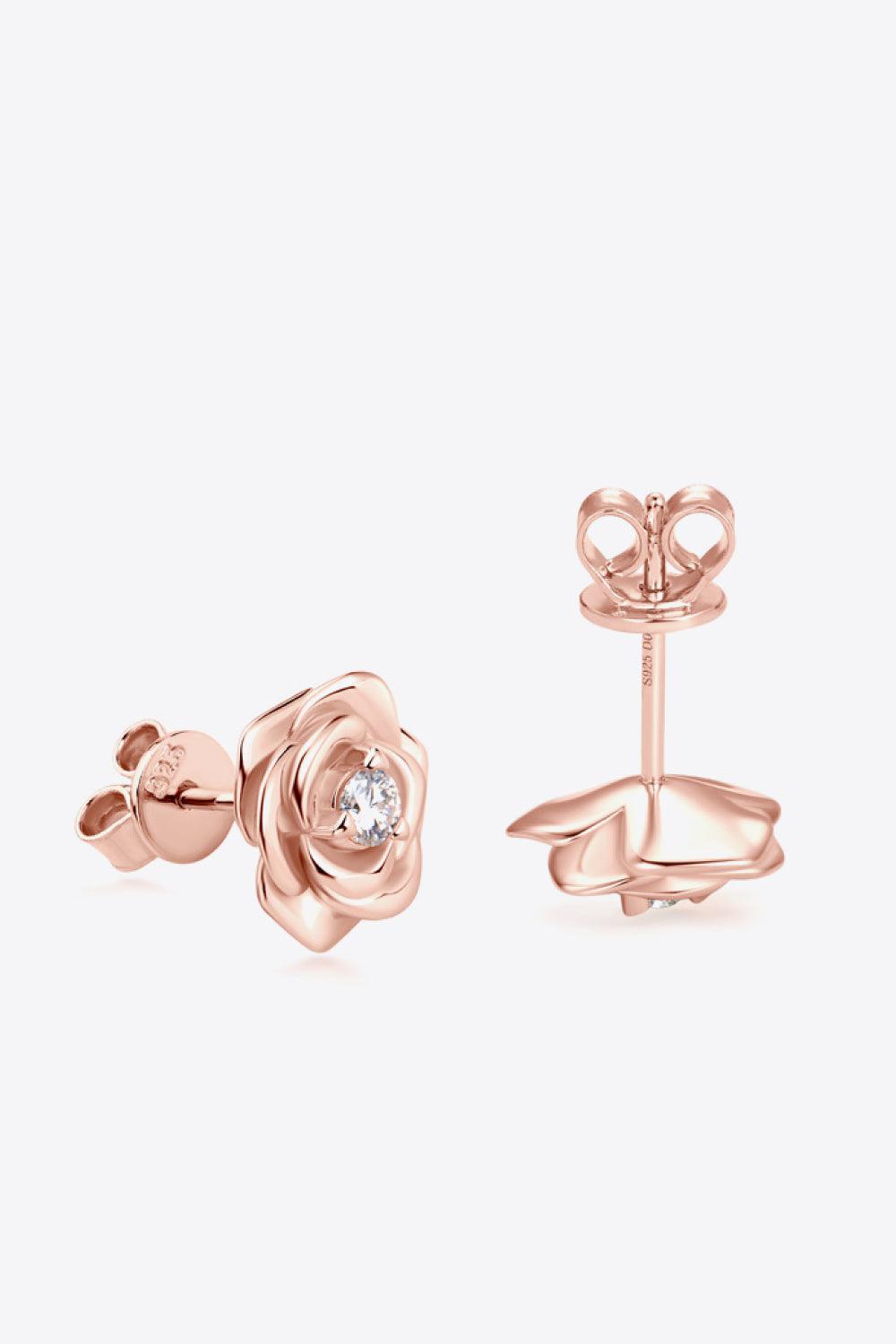 Rose Moissanite Flower Stud Earrings - - Claude Jewelry Moissanite - Shop claudejewelry.com