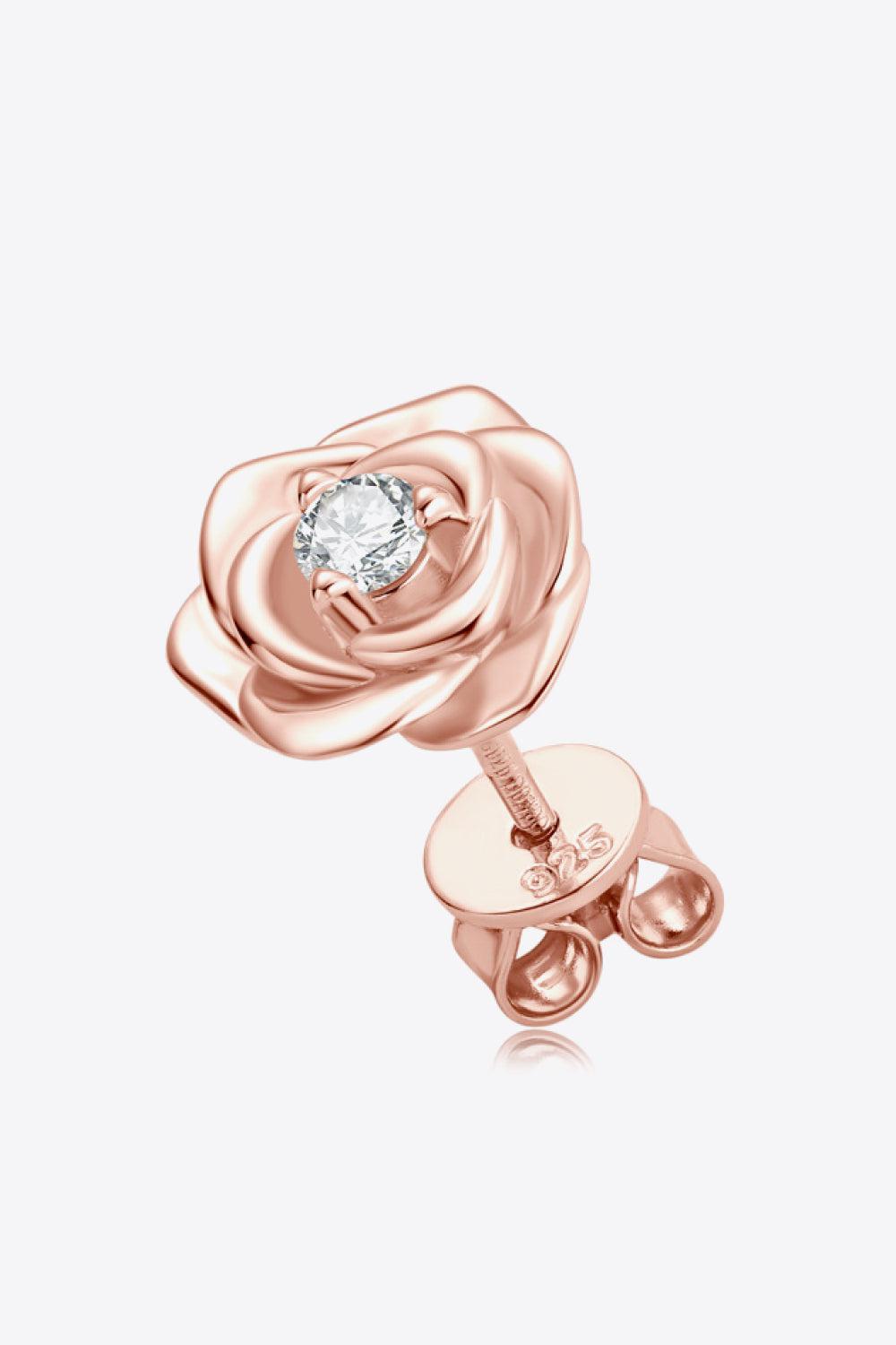 Rose Moissanite Flower Stud Earrings - - Claude Jewelry Moissanite - Shop claudejewelry.com