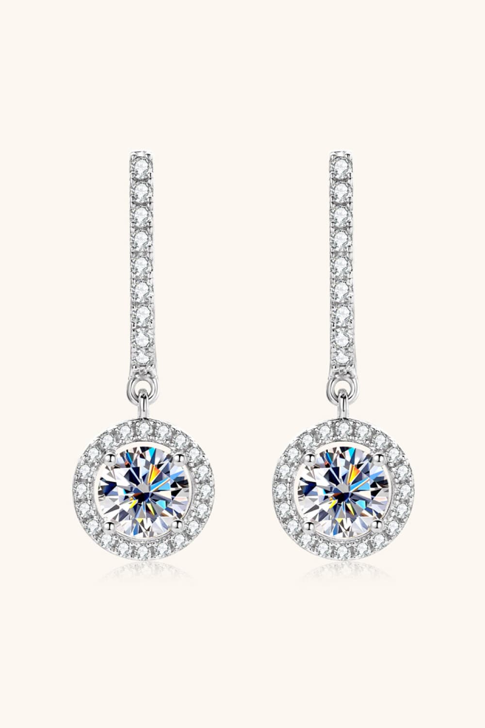 Round 2 Ct Moissanite Drop Earrings - Platinum Vermeil- Claude Jewelry Moissanite - Shop claudejewelry.com