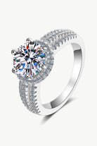 Round Halo Moissanite Ring - Rhodium Vermeil-4- Claude Jewelry Moissanite - Shop claudejewelry.com