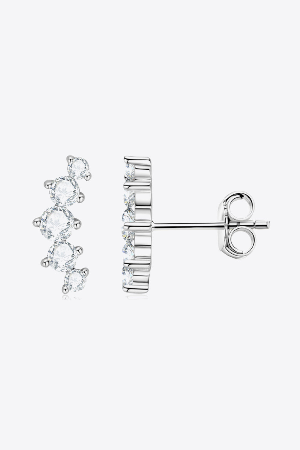 Row of Moissanite Platinum Vermeil Earrings - Platinum Vermeil- Claude Jewelry Moissanite - Shop claudejewelry.com