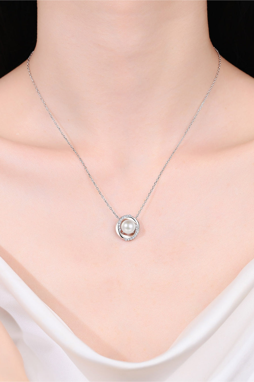 Saturn's Rings Moissanite & Pearl Necklace - Rhodium Vermeil- Claude Jewelry Moissanite - Shop claudejewelry.com