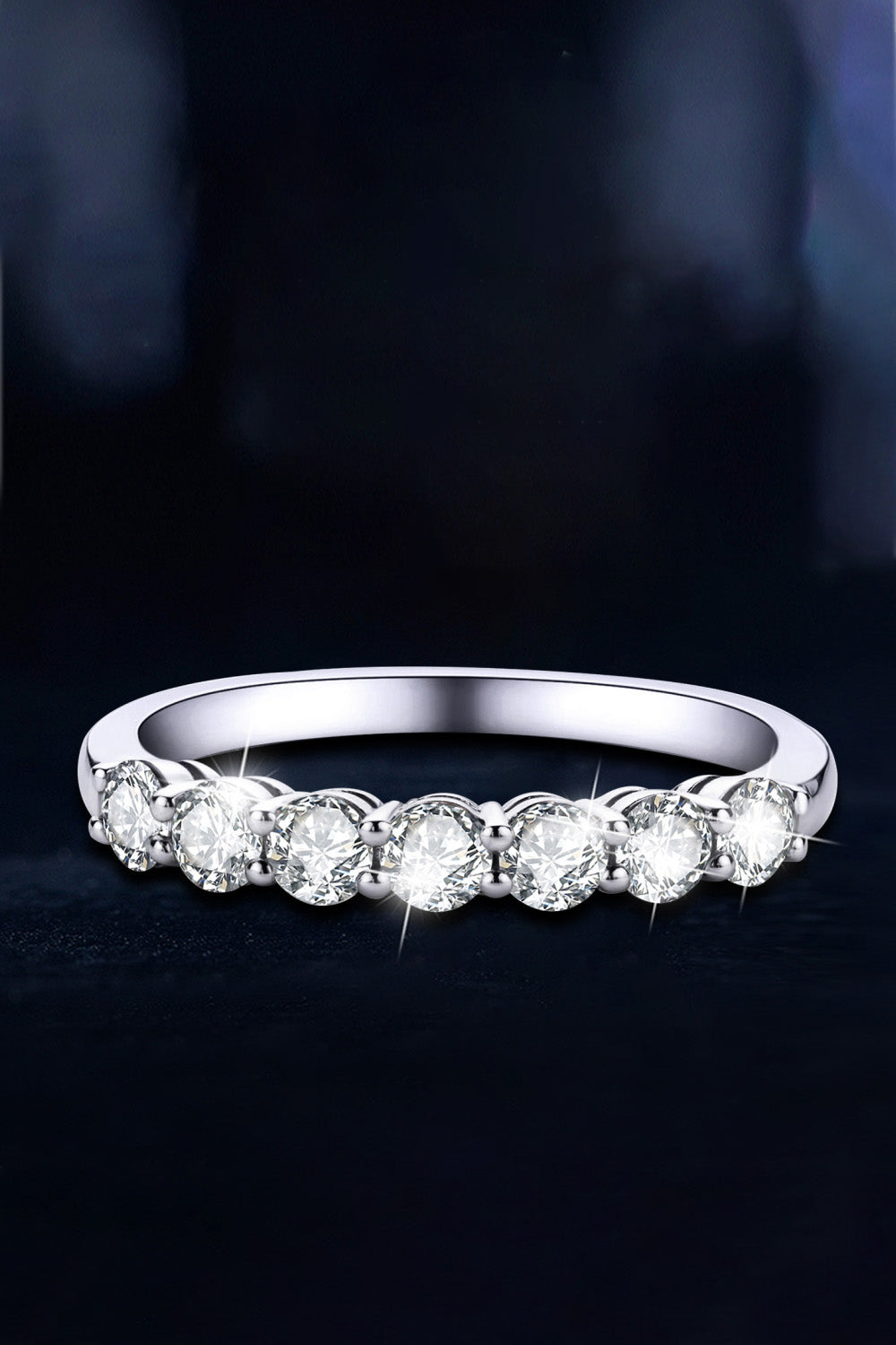 Seven Stone Moissanite Platinum Vermeil Ring - - Claude Jewelry Moissanite - Shop claudejewelry.com