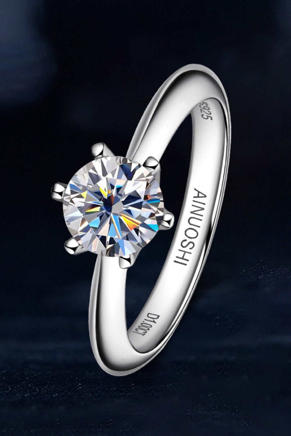 Solitaire 1 Ct Moissanite 6 Prong Platinum Vermeil Ring - - Claude Jewelry Moissanite - Shop claudejewelry.com