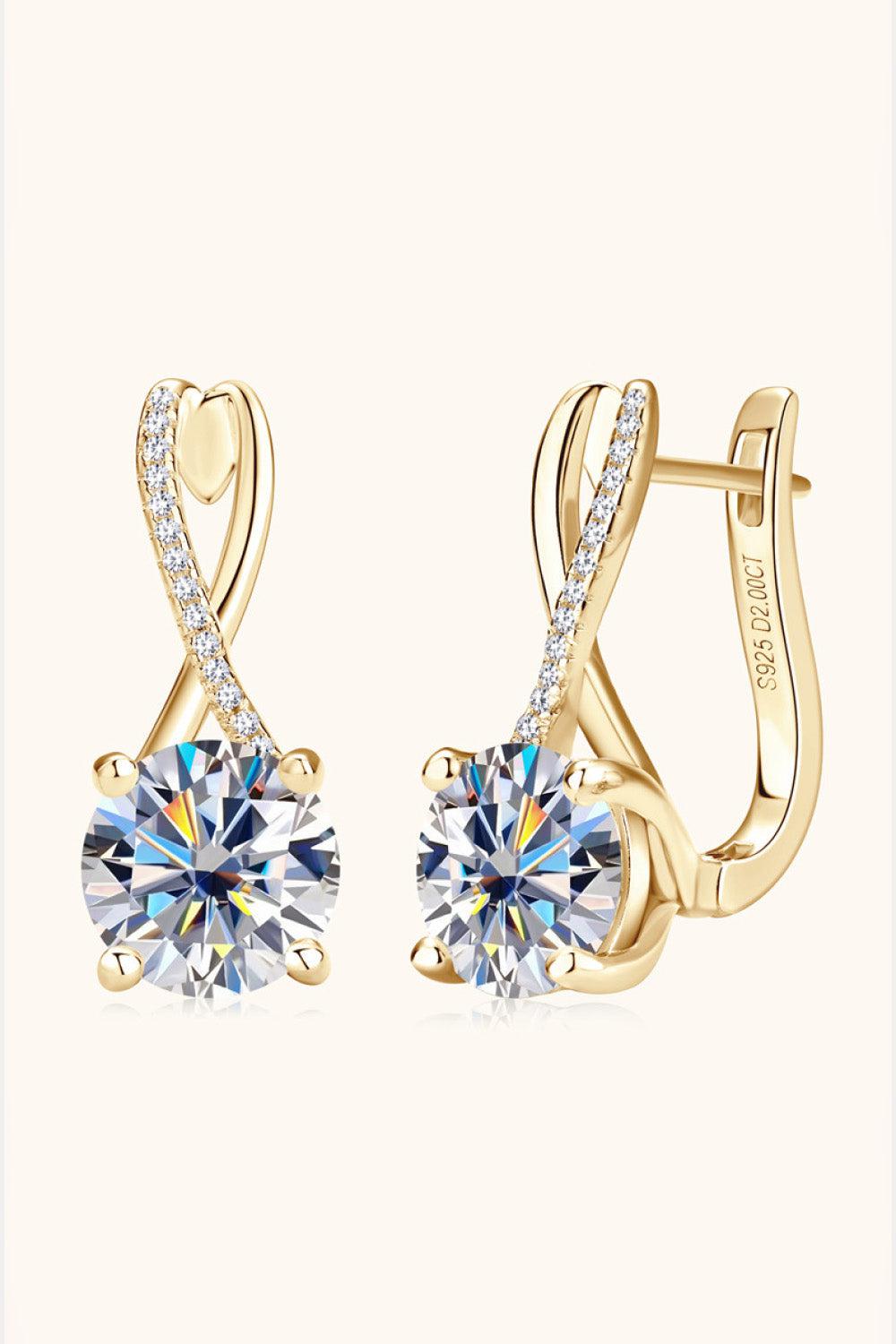 Solitaire 4 Ct Moissanite Swirl Drop Earrings - 18k Gold Vermeil- Claude Jewelry Moissanite - Shop claudejewelry.com