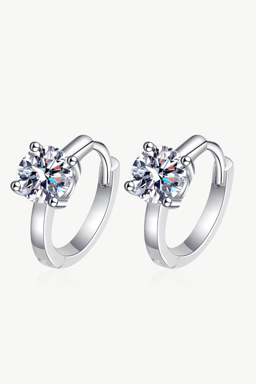 Solitaire Moissanite Rhodium Vermeil Huggie Earrings - Rhodium Vermeil- Claude Jewelry Moissanite - Shop claudejewelry.com