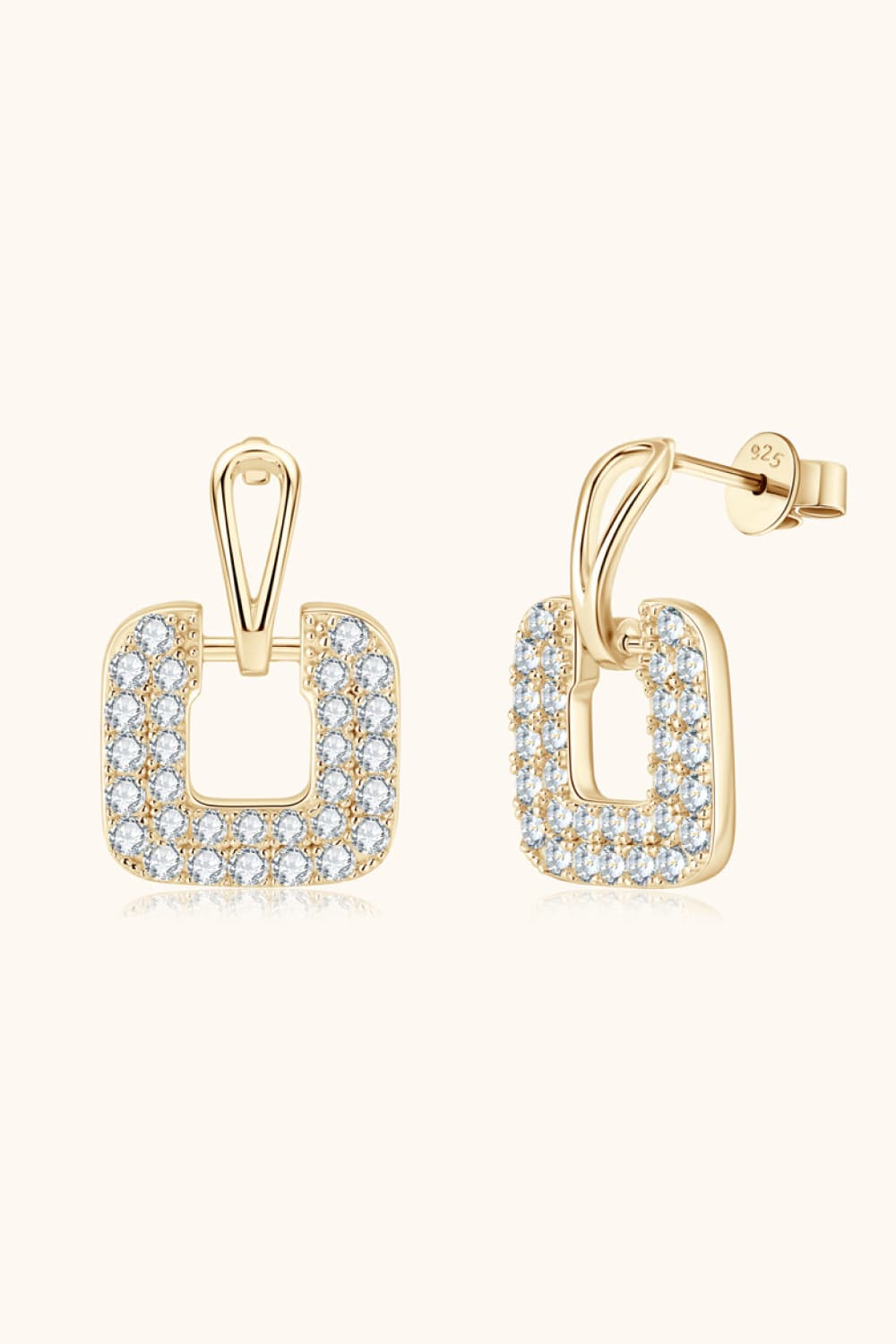 Square Pave 1.68 Ct Moissanite Drop Earrings - 18k Gold Vermeil- Claude Jewelry Moissanite - Shop claudejewelry.com