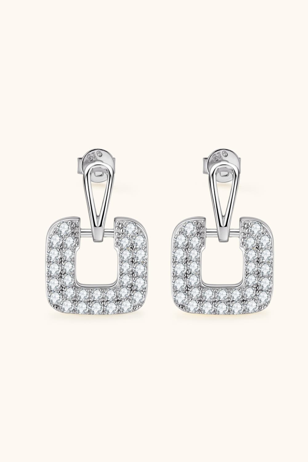 Square Pave 1.68 Ct Moissanite Drop Earrings - Platinum Vermeil- Claude Jewelry Moissanite - Shop claudejewelry.com