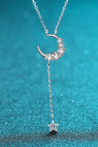 Star & Moon Moissanite Lariat Necklace - Rhodium Vermeil- Claude Jewelry Moissanite - Shop claudejewelry.com