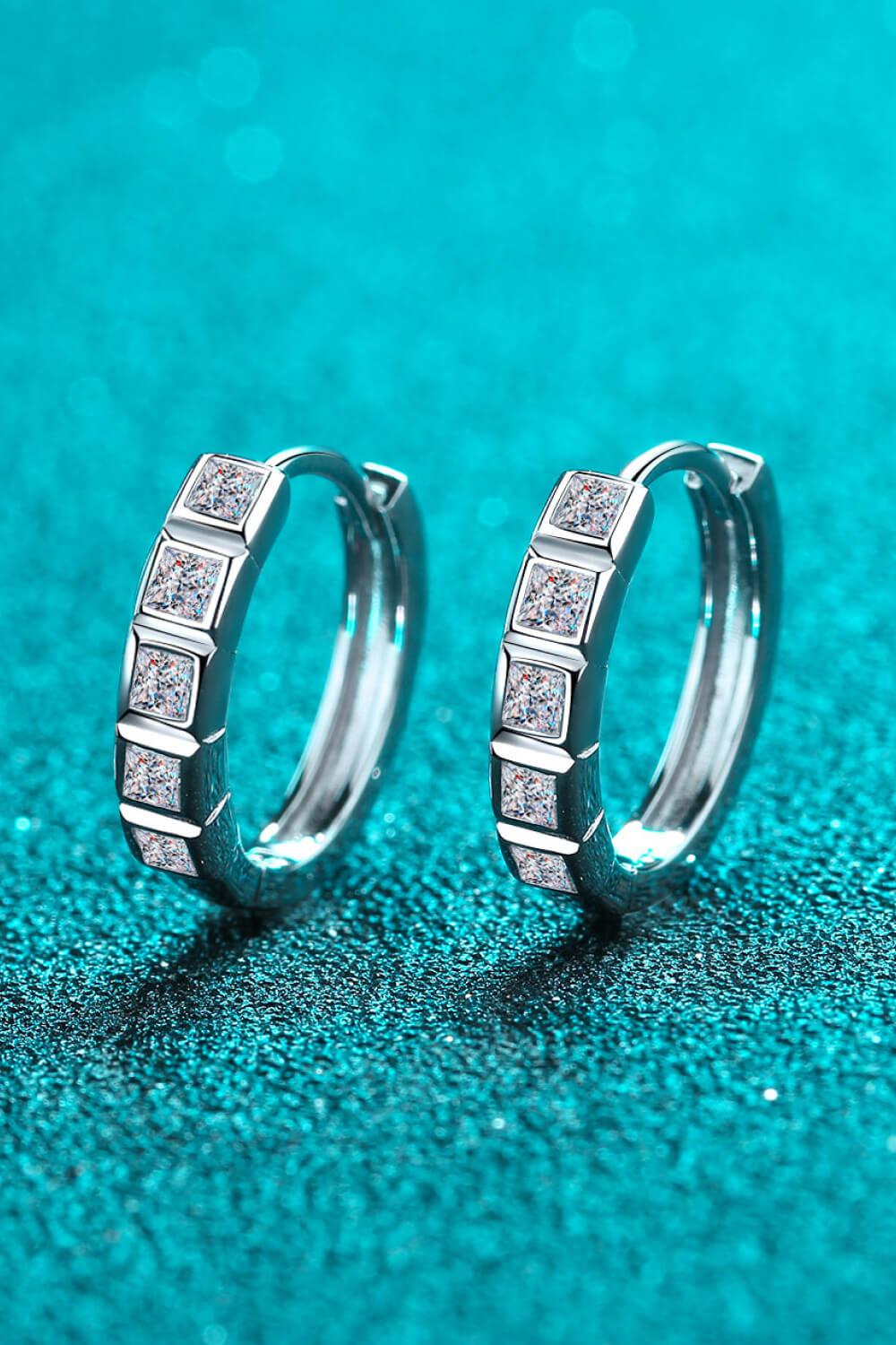 Sterling Silver Moissanite Huggie Earrings - Rhodium Vermeil- Claude Jewelry Moissanite - Shop claudejewelry.com