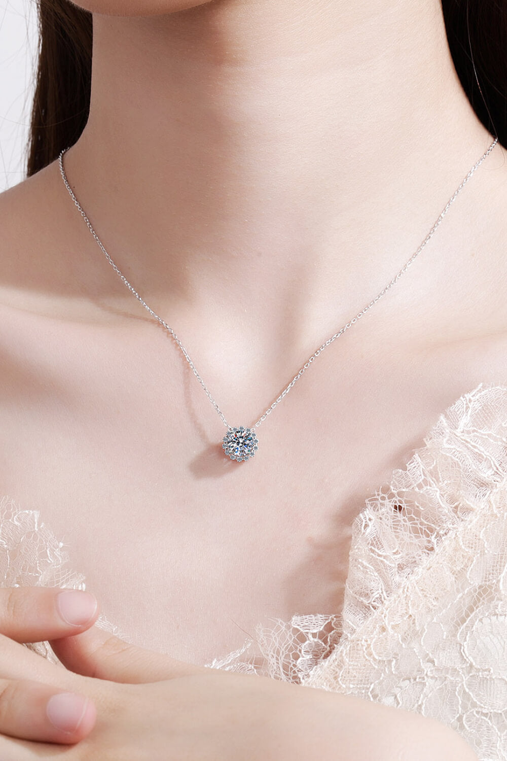 Sun Shaped Moissanite Pendant Necklace - Rhodium Vermeil- Claude Jewelry Moissanite - Shop claudejewelry.com