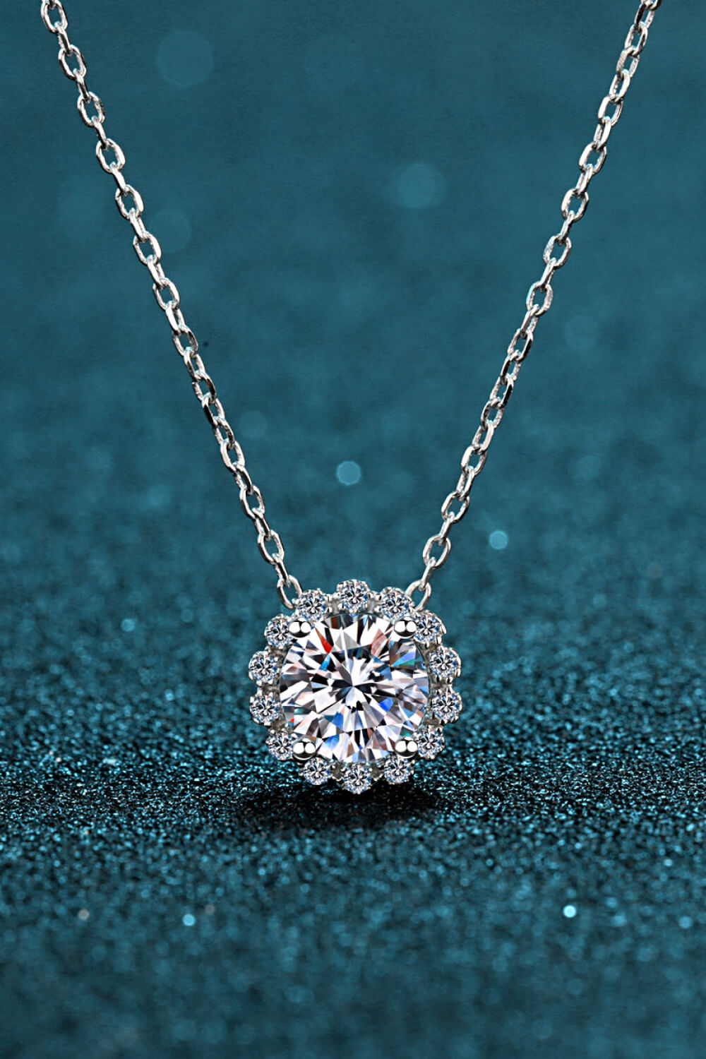 Sun Shaped Moissanite Pendant Necklace - Rhodium Vermeil- Claude Jewelry Moissanite - Shop claudejewelry.com