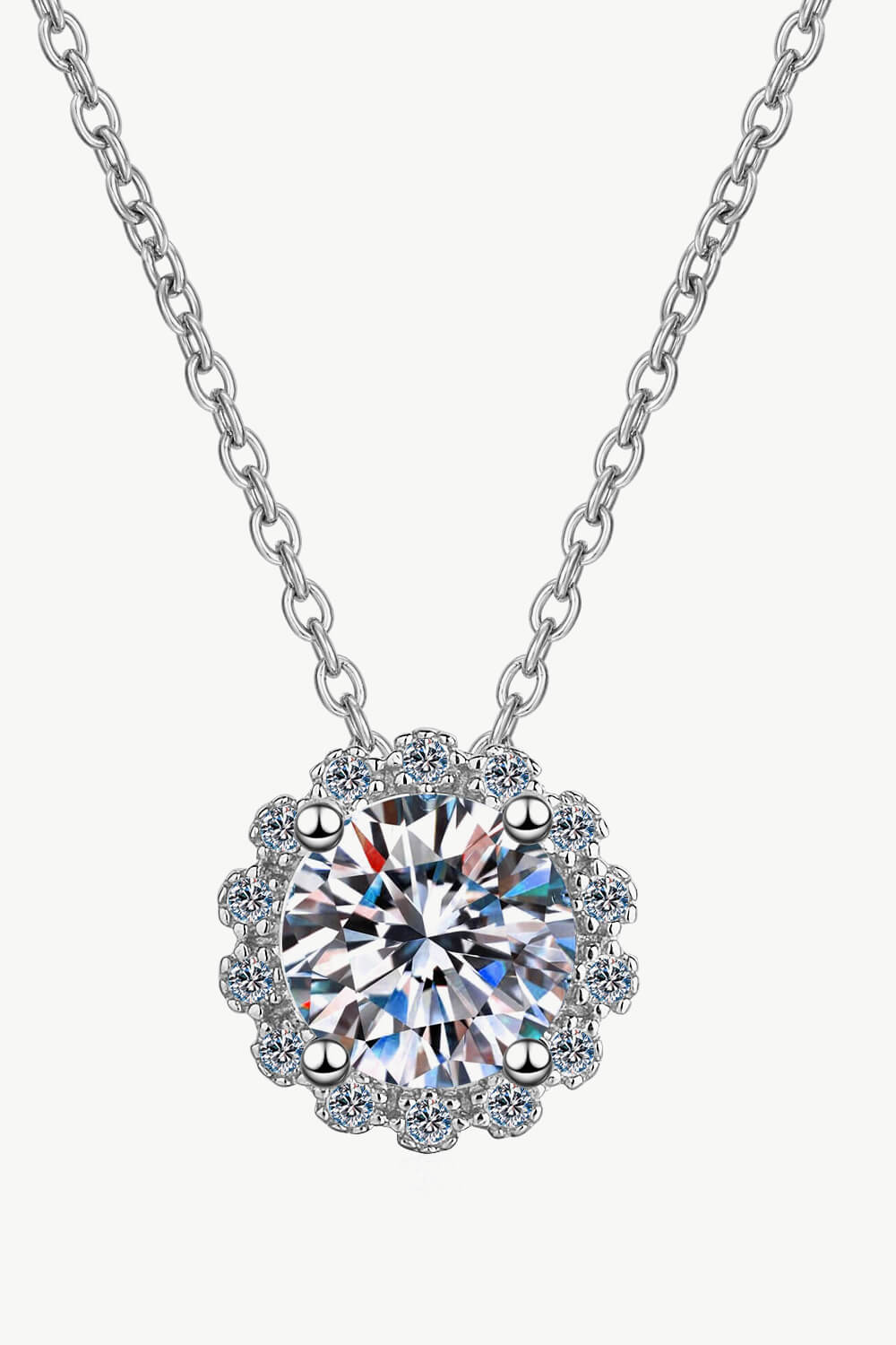 Sun Shaped Moissanite Pendant Necklace - Rhodium Vermeil- Claude Jewelry Moissanite - Shop claudejewelry.com