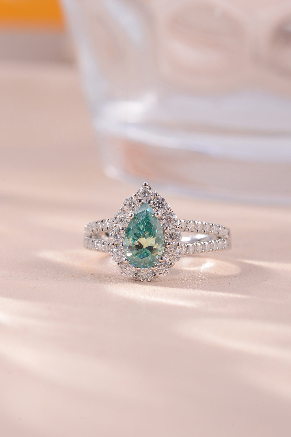 Teal 1 Ct Moissanite Halo Platinum Vermeil Ring - - Claude Jewelry Moissanite - Shop claudejewelry.com