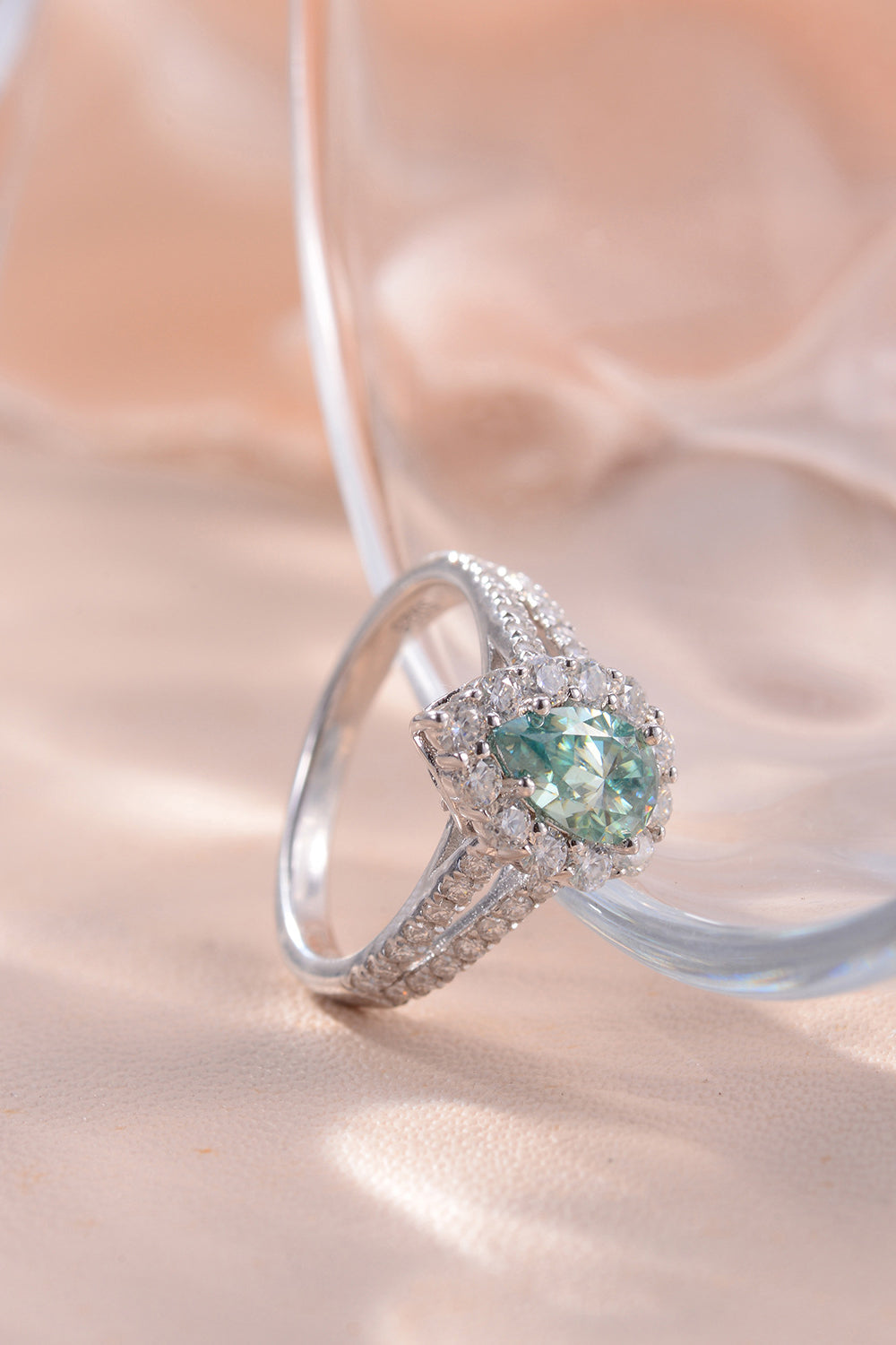 Teal 1 Ct Moissanite Halo Platinum Vermeil Ring - - Claude Jewelry Moissanite - Shop claudejewelry.com