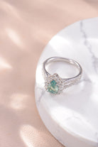 Teal 1 Ct Moissanite Halo Platinum Vermeil Ring - - Claude Jewelry Moissanite - Shop claudejewelry.com