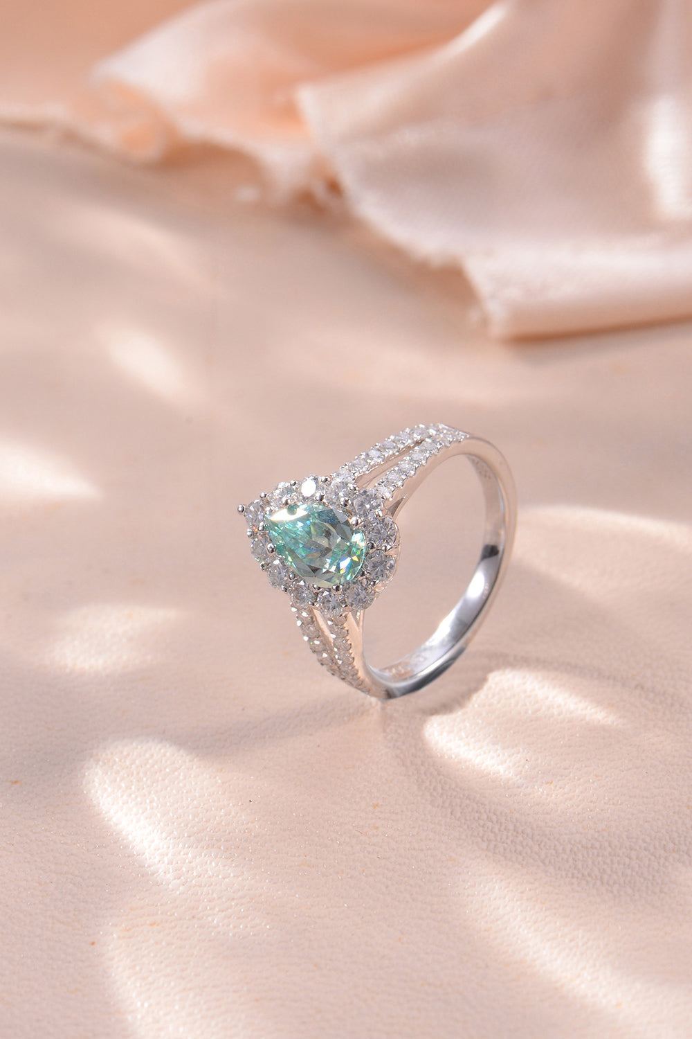 Teal 1 Ct Moissanite Halo Platinum Vermeil Ring - - Claude Jewelry Moissanite - Shop claudejewelry.com