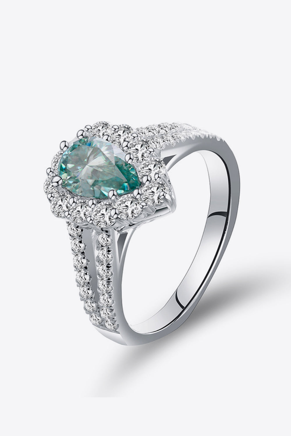 Teal 1 Ct Moissanite Halo Platinum Vermeil Ring - Teal-4.5- Claude Jewelry Moissanite - Shop claudejewelry.com