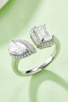 Teardrop & Square 1 Ct Moissanite Platinum Vermeil Open Ring - - Claude Jewelry Moissanite - Shop claudejewelry.com