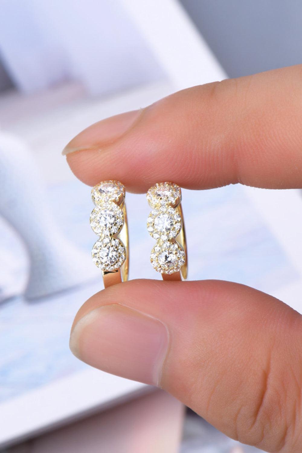 Three Cluster Moissanite Huggie Earrings - - Claude Jewelry Moissanite - Shop claudejewelry.com