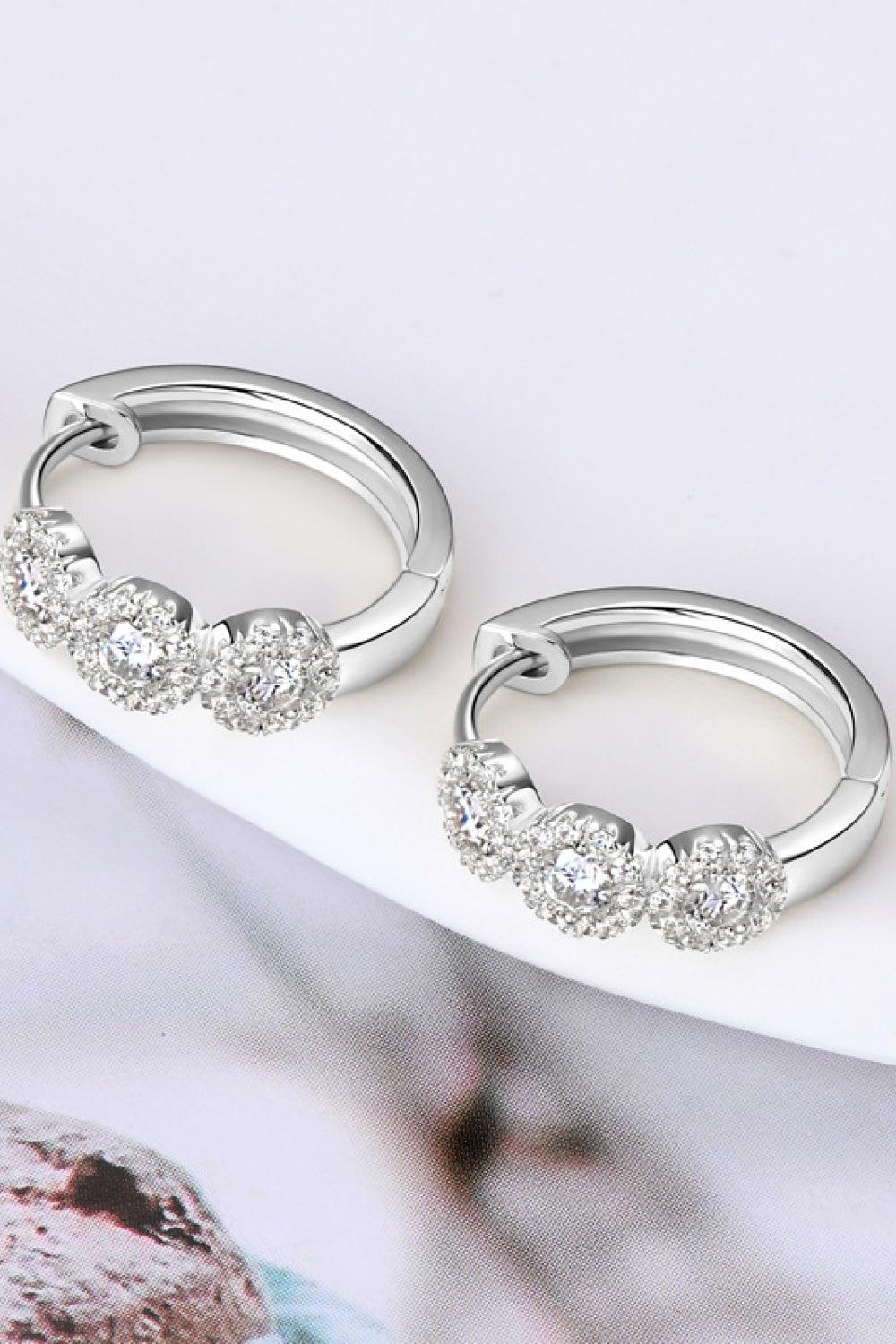 Three Cluster Moissanite Huggie Earrings - - Claude Jewelry Moissanite - Shop claudejewelry.com