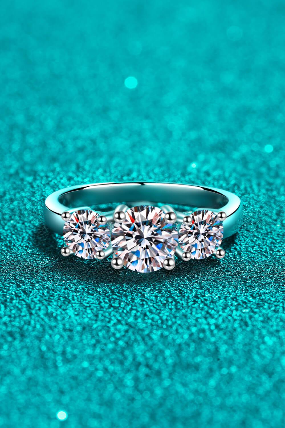 Three Stone 2 Ct Moissanite Ring - - Claude Jewelry Moissanite - Shop claudejewelry.com