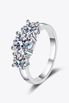 Three Stone 2 Ct Moissanite Ring - Rhodium Vermeil-4- Claude Jewelry Moissanite - Shop claudejewelry.com