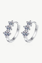 Three Stone Moissanite Huggie Earrings - Rhodium Vermeil- Claude Jewelry Moissanite - Shop claudejewelry.com