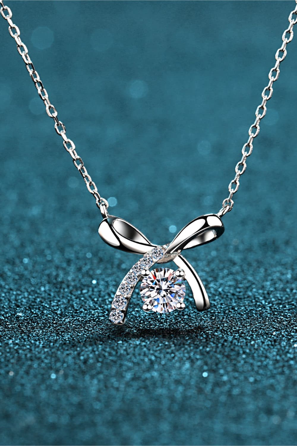 Tied Bow Moissanite Rhodium Vermeil Necklace - Rhodium Vermeil- Claude Jewelry Moissanite - Shop claudejewelry.com