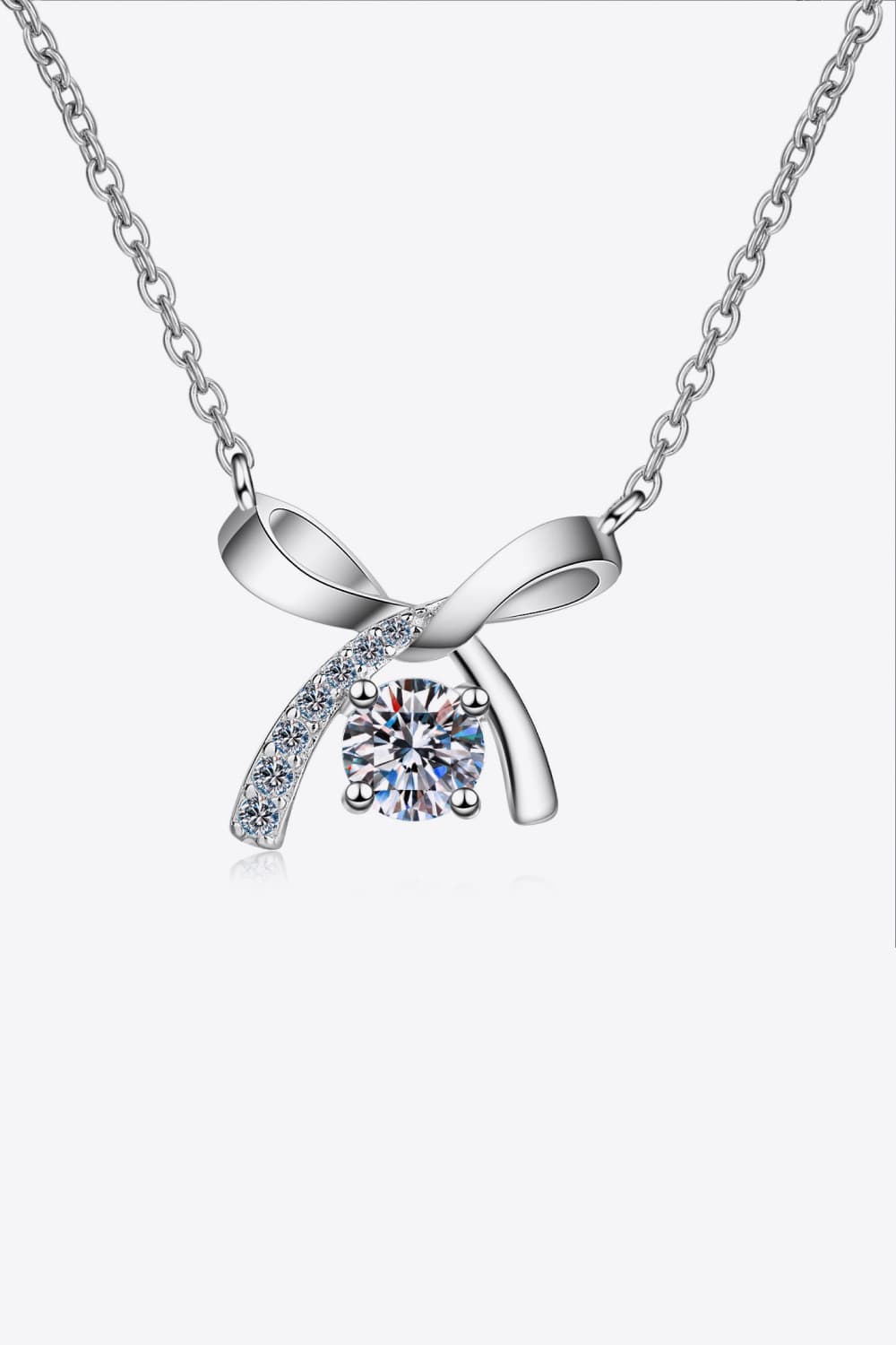 Tied Bow Moissanite Rhodium Vermeil Necklace - Rhodium Vermeil- Claude Jewelry Moissanite - Shop claudejewelry.com