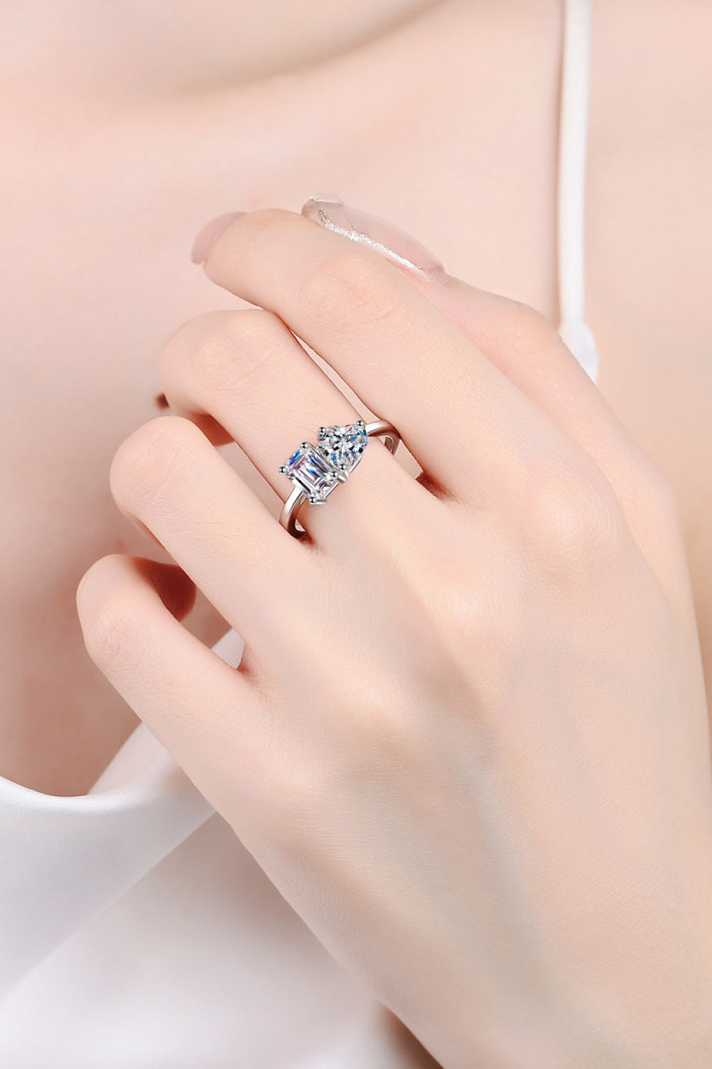 Toi et Moi Heart 2 Ct Moissanite Ring - - Claude Jewelry Moissanite - Shop claudejewelry.com