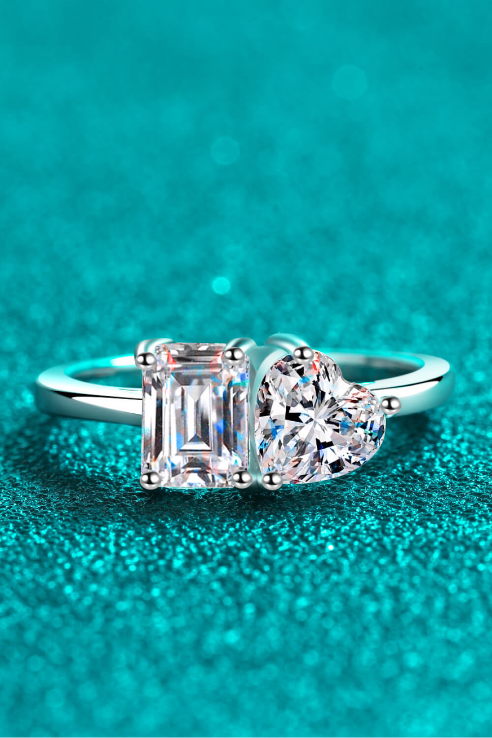 Toi et Moi Heart 2 Ct Moissanite Ring - - Claude Jewelry Moissanite - Shop claudejewelry.com