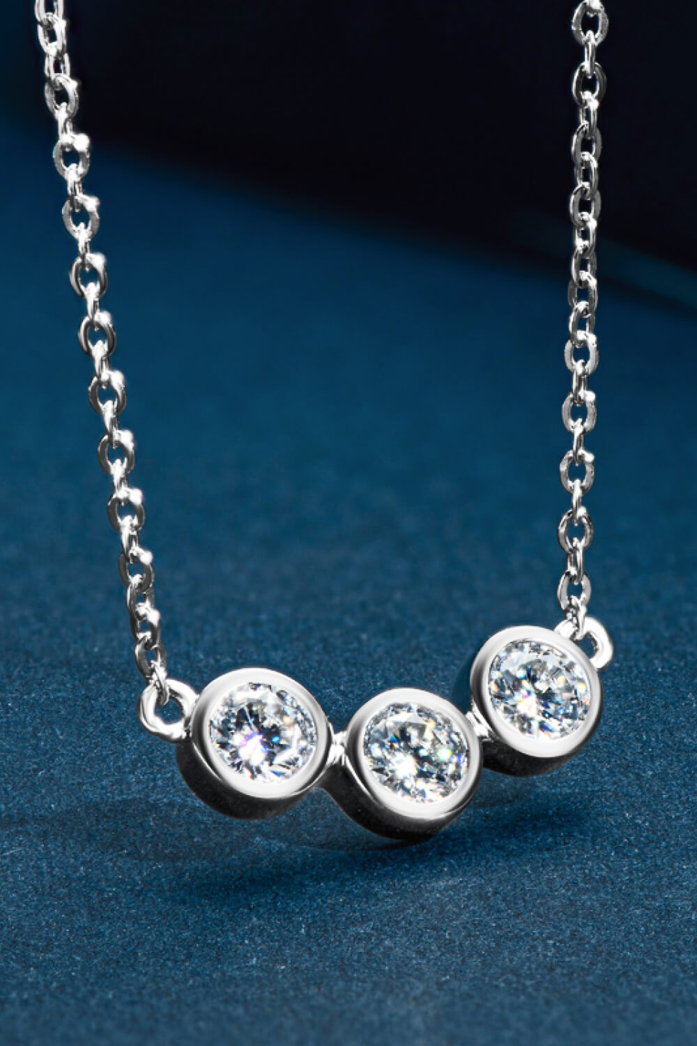 Trio Bevel Moissanite Necklace - Platinum Vermeil- Claude Jewelry Moissanite - Shop claudejewelry.com