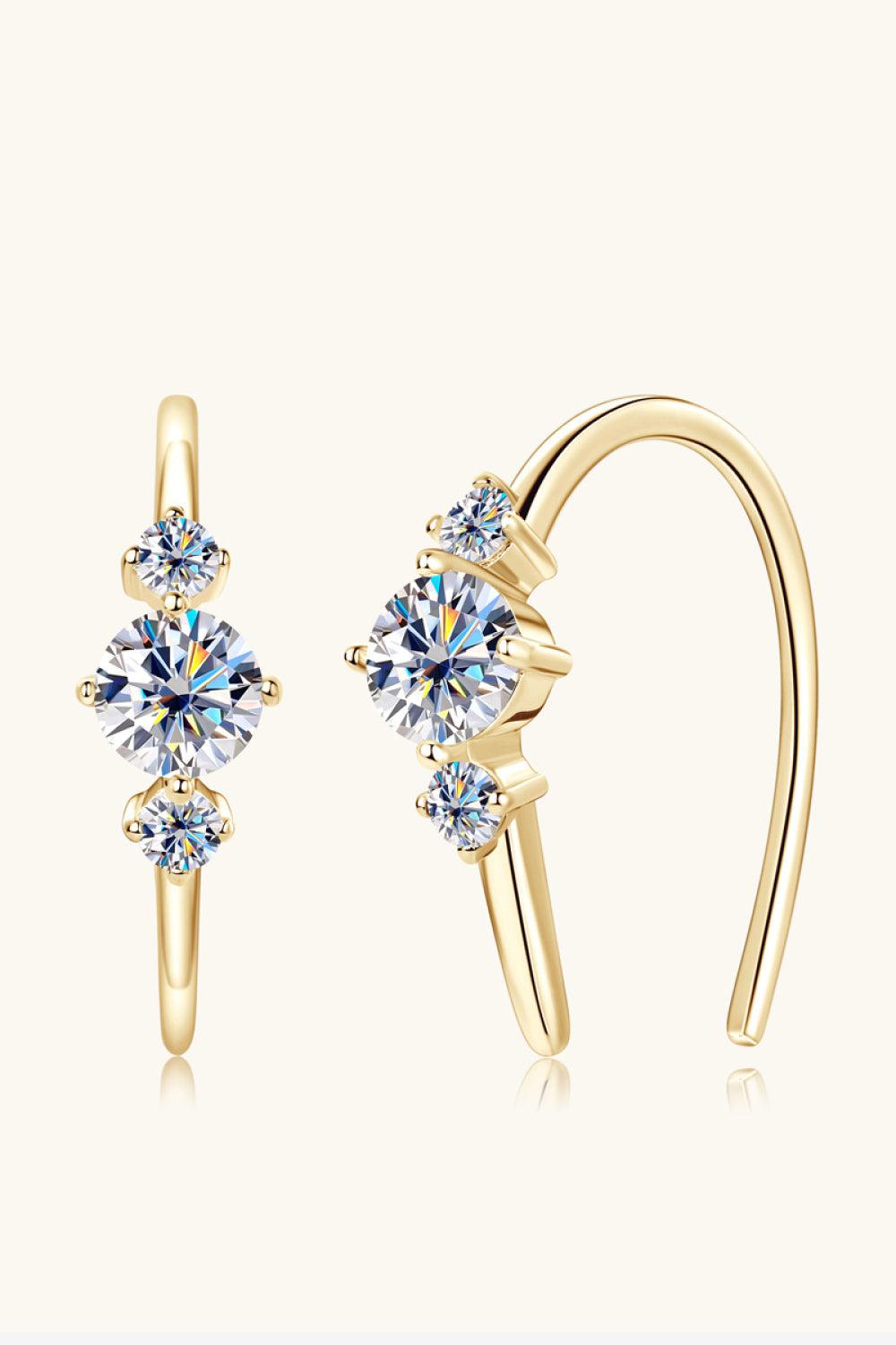 Trio Moissanite Stone Hook Earrings - 18k Gold Vermeil- Claude Jewelry Moissanite - Shop claudejewelry.com