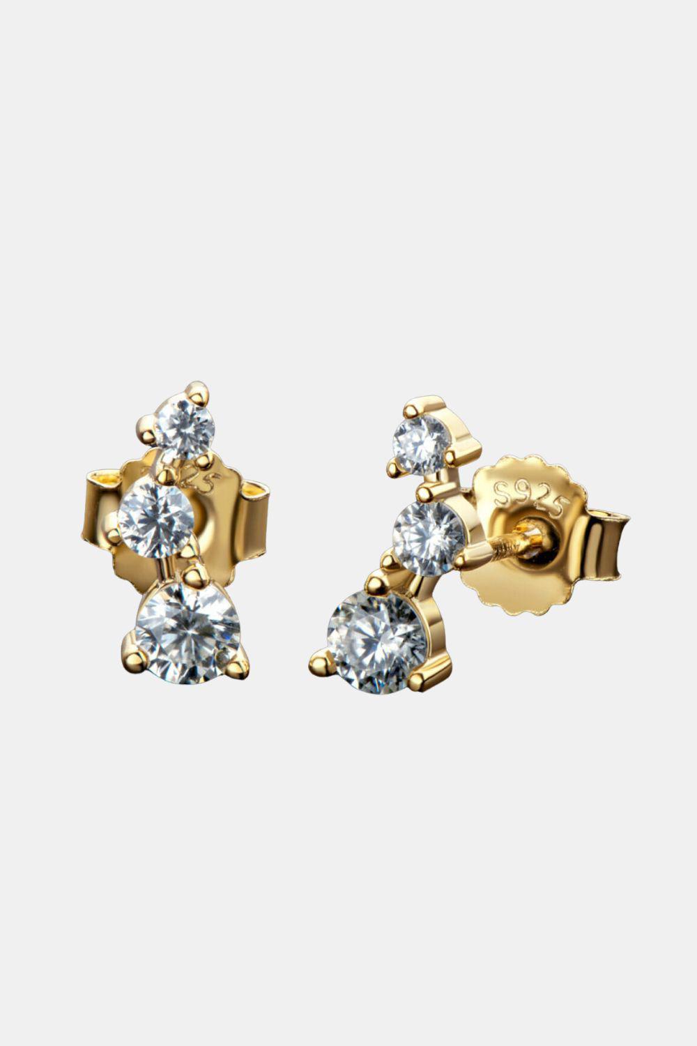 Trio Rock Moissanite Stud Earrings - 18k Gold Vermeil- Claude Jewelry Moissanite - Shop claudejewelry.com