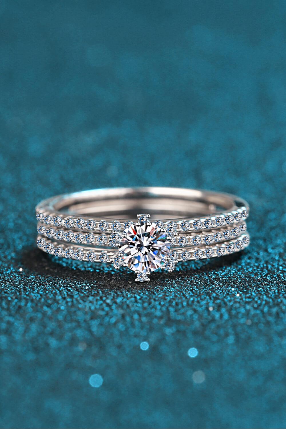 Triple Band 1 Ct Moissanite Rhodium Vermeil Ring - - Claude Jewelry Moissanite - Shop claudejewelry.com