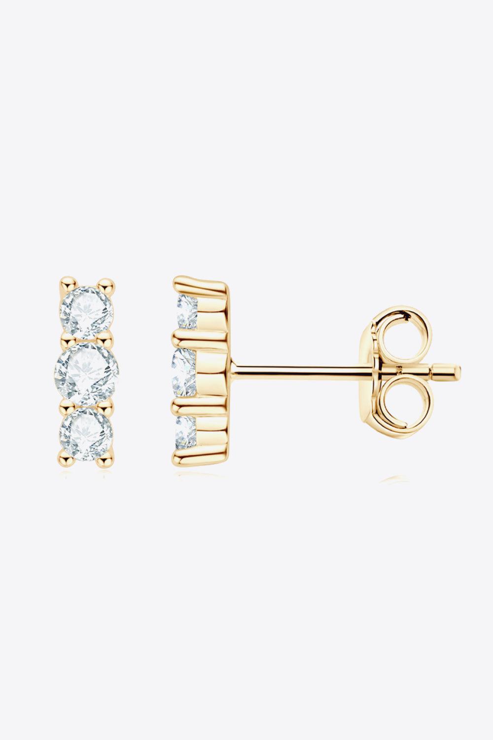 Triple Moissanite Row Stud Earrings - 14k Gold Vermeil- Claude Jewelry Moissanite - Shop claudejewelry.com