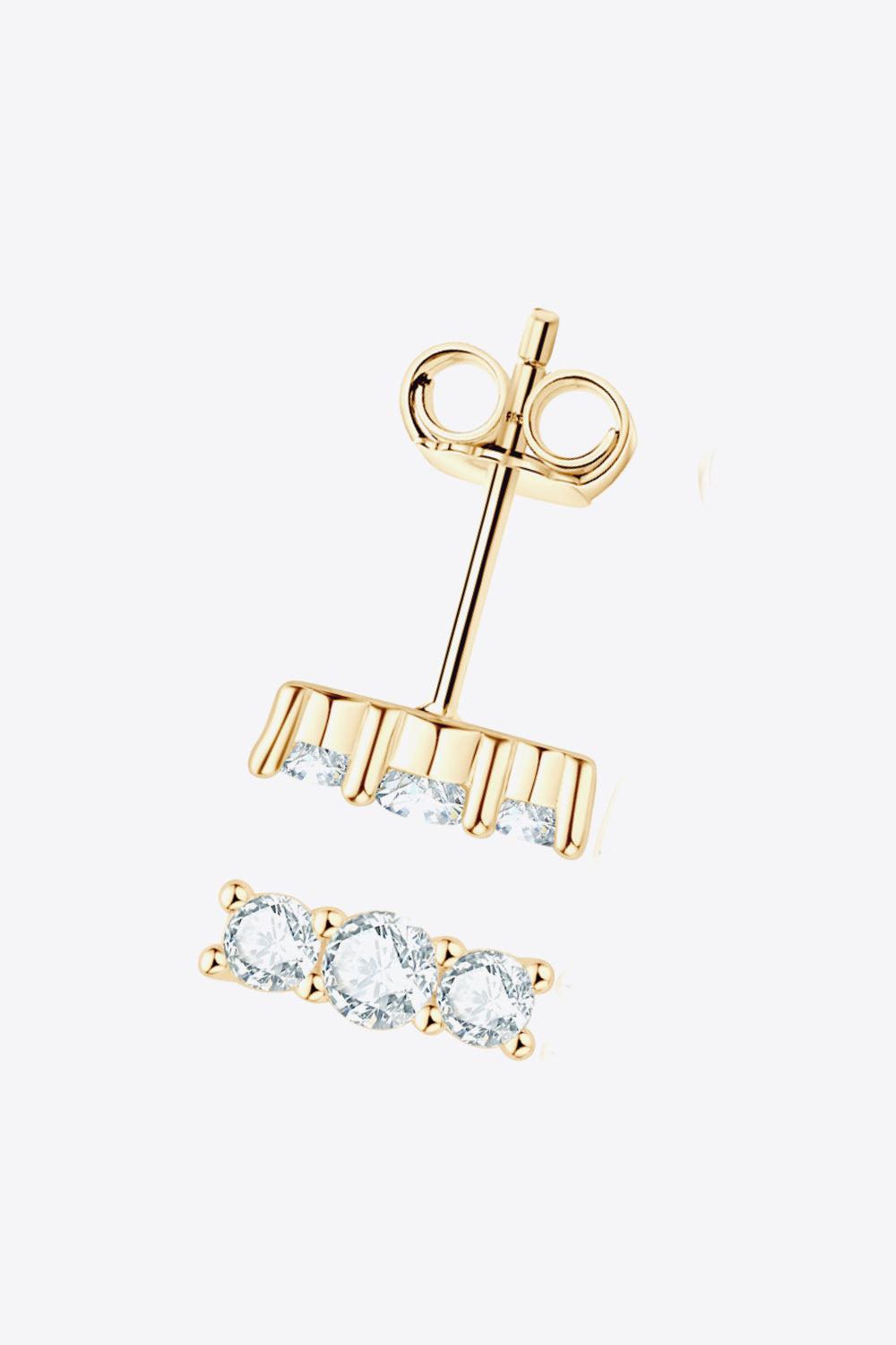 Triple Moissanite Row Stud Earrings - - Claude Jewelry Moissanite - Shop claudejewelry.com